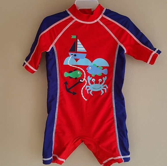 Rashguard blue & red one piece swimsuit - Picture 1 of 3